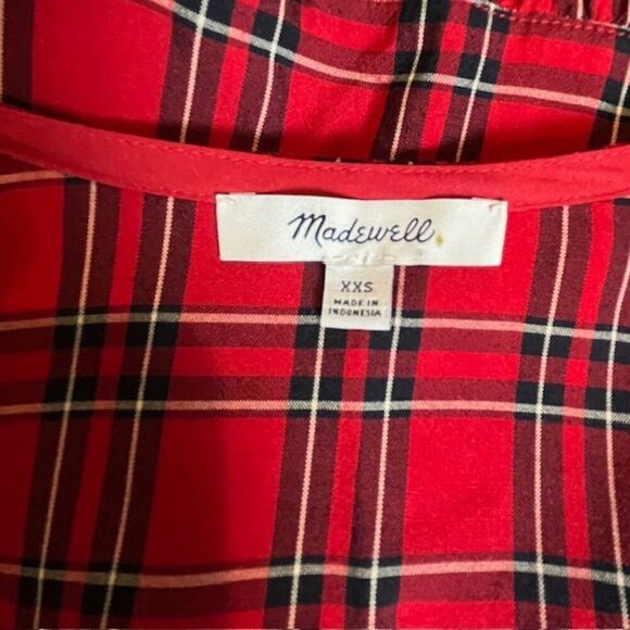 Madewell Studio Ruffle-Hem Top in Clanton Plaid Women's size XXS Red Black - Picture 5 of 8